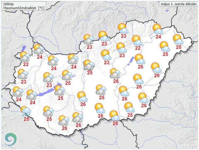 Időjárás-előrejelzés szerda délutánra - Forrás: met.hu