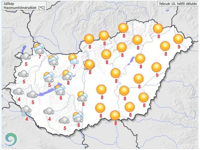 Időjárás-előrejelzés hétfő délutánra - Forrás: met.hu