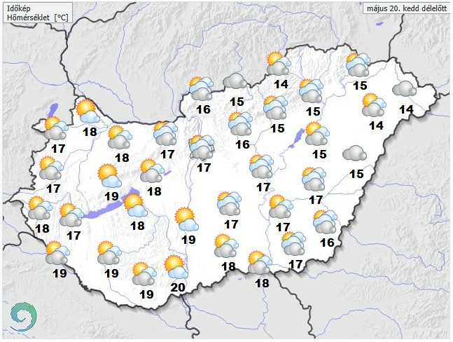 Időjárás-előrejelzés hétfő délelőttre - Forrás: met.hu