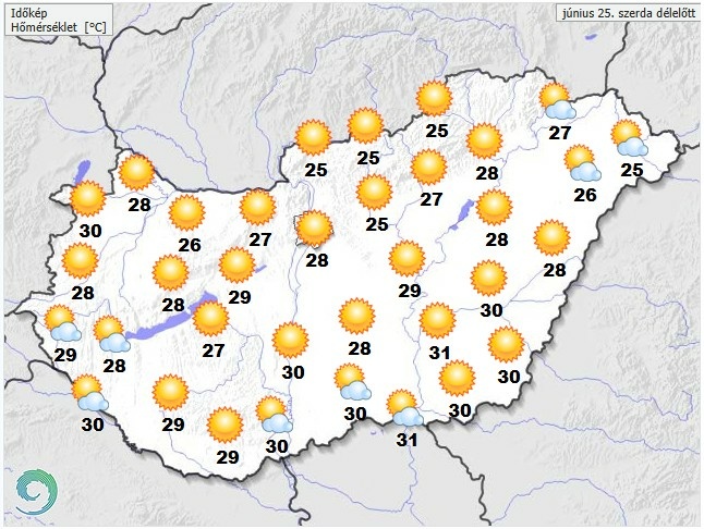 Időjárás-előrejelzés szerda délelőttre - Forrás: met.hu