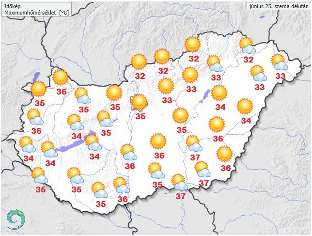 Időjárás-előrejelzés szerda délutánra - Forrás: met.hu