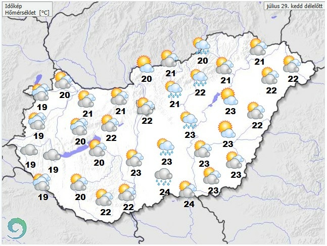 Időjárás-előrejelzés hétfő délelőttre - Forrás: met.hu