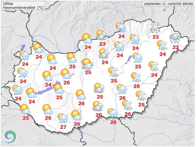 Időjárás-előrejelzés csütörtök délutánra