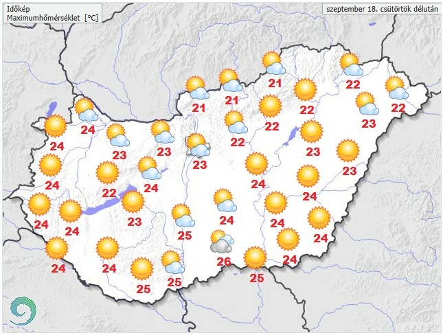 Időjárás-előrejelzés csütörtök délutánra