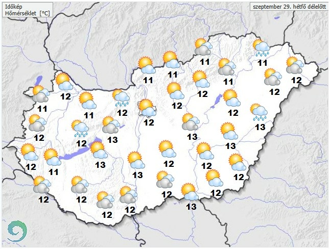 Időjárás-előrejelzés hétfő délelőttre