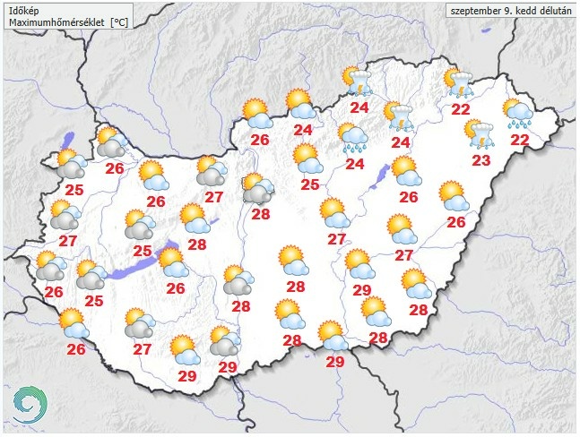 Időjárás-előrejelzés kedd délutánra