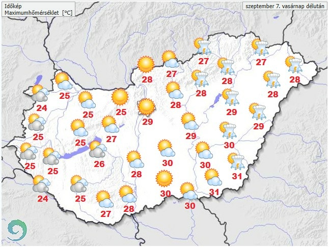 Időjárás-előrejelzés vasárnap délutánra