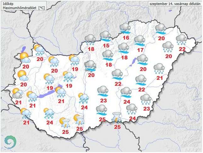 Időjárás-előrejelzés vasárnap délutánra