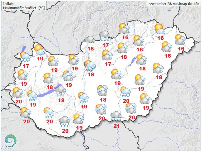 Időjárás-előrejelzés vasárnap délutánra