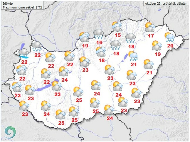 Időjárás-előrejelzés csütörtök délutánra