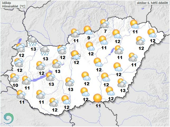 Időjárás-előrejelzés hétfő délelőttre