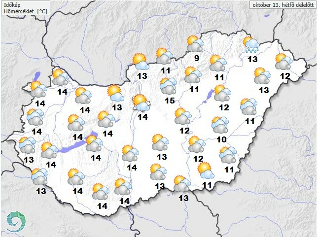 Időjárás-előrejelzés hétfő délelőttre