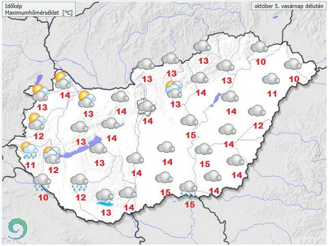 Időjárás-előrejelzés vasárnap délutánra
