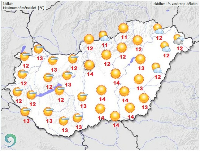 Időjárás-előrejelzés vasárnap délutánra