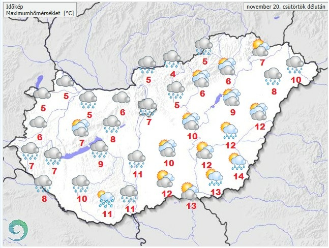 Időjárás-előrejelzés csütörtök délutánra