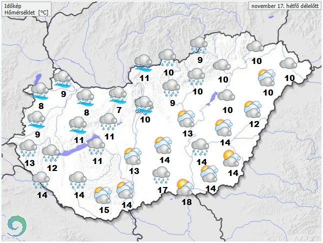 Időjárás-előrejelzés hétfő délelőttre
