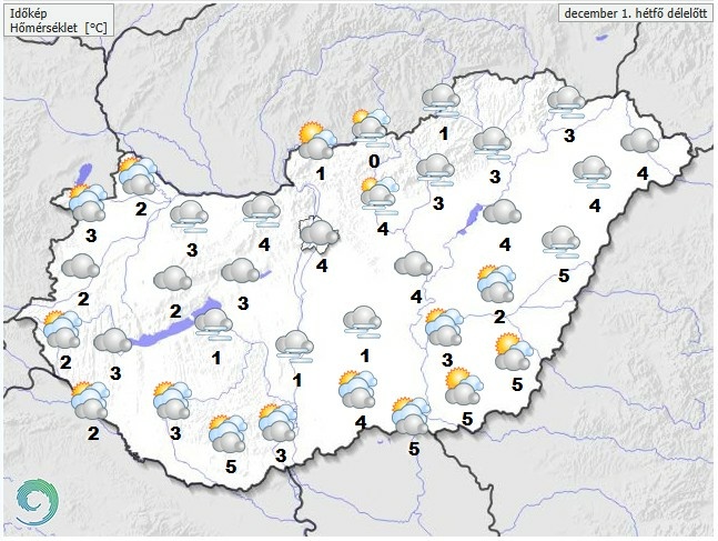 Időjárás-előrejelzés hétfő délelőttre
