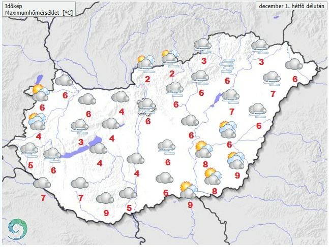 Időjárás-előrejelzés hétfő délelőttre