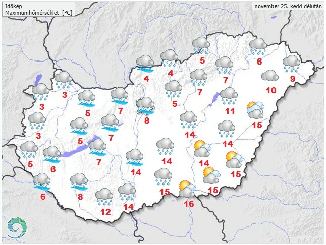 Időjárás-előrejelzés kedd délutánra