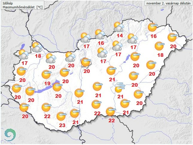 Időjárás-előrejelzés vasárnap délutánra