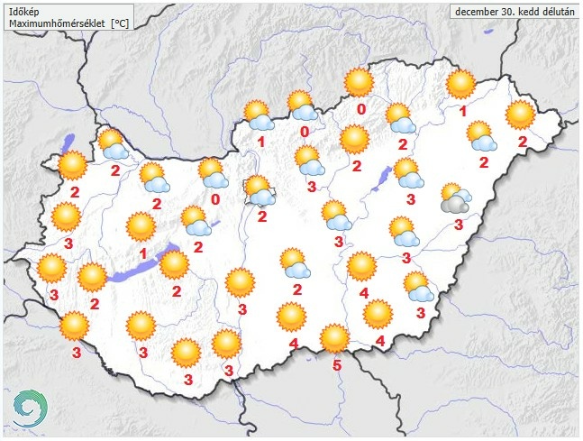 Időjárás-előrejelzés kedd délutánra - Forrás: met.hu