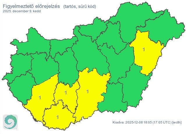 A legalacsonyabb éjszakai hőmérséklet -2 és +5 fok között valószínű. A legmagasabb nappali hőmérséklet kedden 1 és 8 fok között alakul, a tartósan ködös részeken lesz a leghidegebb.