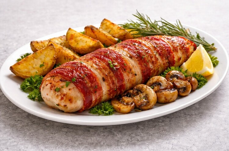 Baconbe göngyölt hús