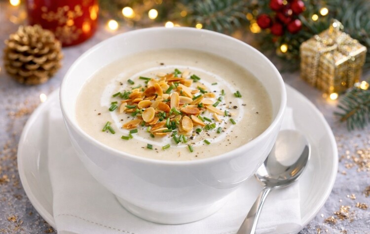 Krémes karfiolleves fehérborral és pirított mandulával