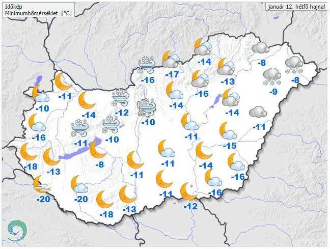 Időjárás-előrejelzés hétfő délelőttre