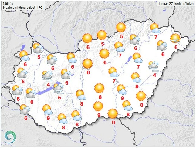 Időjárás-előrejelzés kedd délutánra - Forrás: met.hu