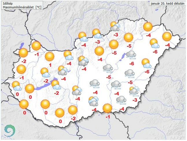 Időjárás-előrejelzés kedd délutánra - Forrás: met.hu
