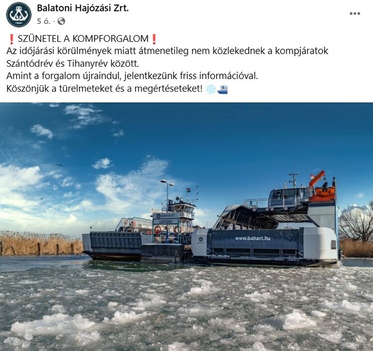 Nem közlekednek a kompjáratok a Balatonon Szántód és Tihany között