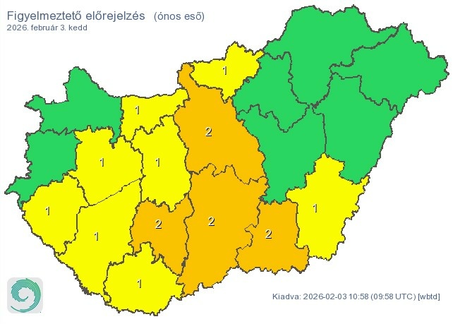 Figyelmeztető előrejelzés Magyarország területére  
