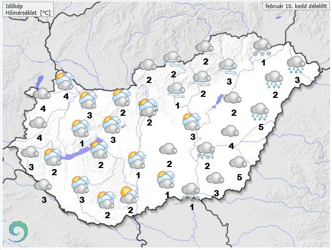 ​Időjárás-előrejelzés kedd - Forrás: met.hu
