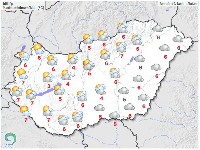 Időjárás-előrejelzés kedd délutánra - Forrás: met.hu