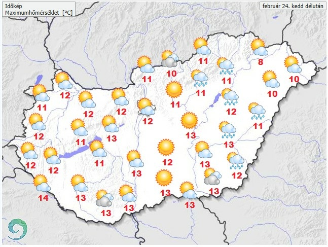 Időjárás-előrejelzés kedd délutánra - Forrás: met.hu