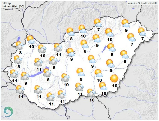​Időjárás-előrejelzés kedd - Forrás: met.hu