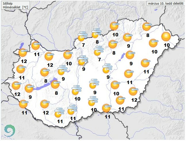 ​Időjárás-előrejelzés kedd - Forrás: met.hu