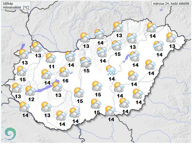 ​Időjárás-előrejelzés kedd - Forrás: met.hu