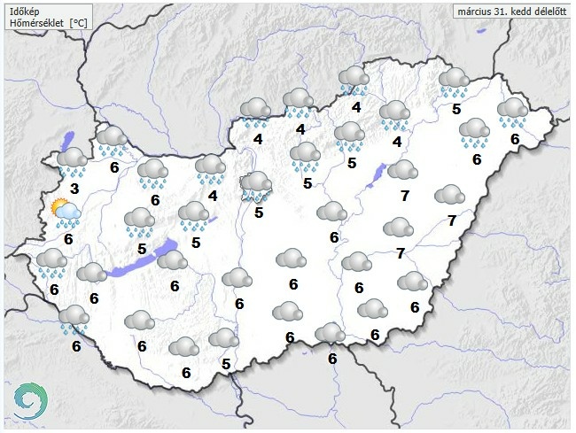 ​Időjárás-előrejelzés kedd - Forrás: met.hu