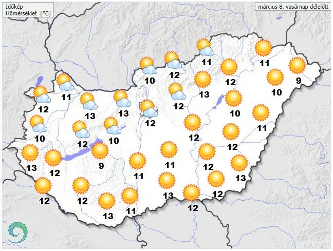 Időjárás-előrejelzés vasárnap délelőttre