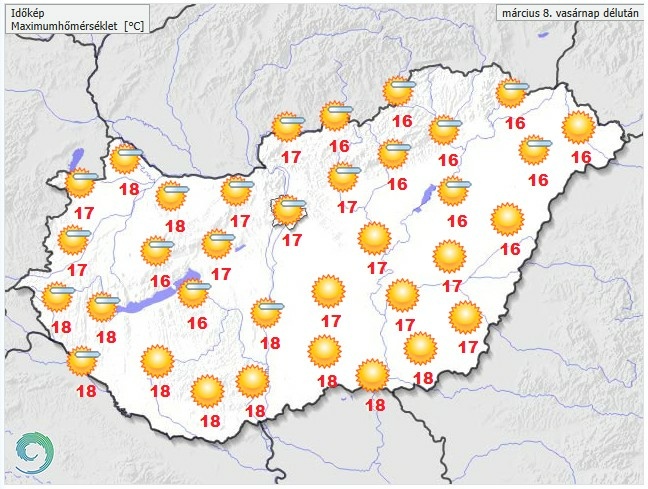 Időjárás-előrejelzés vasárnap délutánra