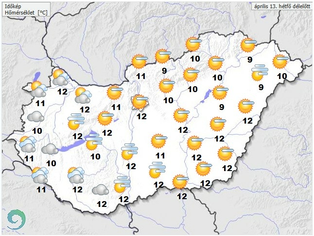 Időjárás-előrejelzés hétfő délelőttre