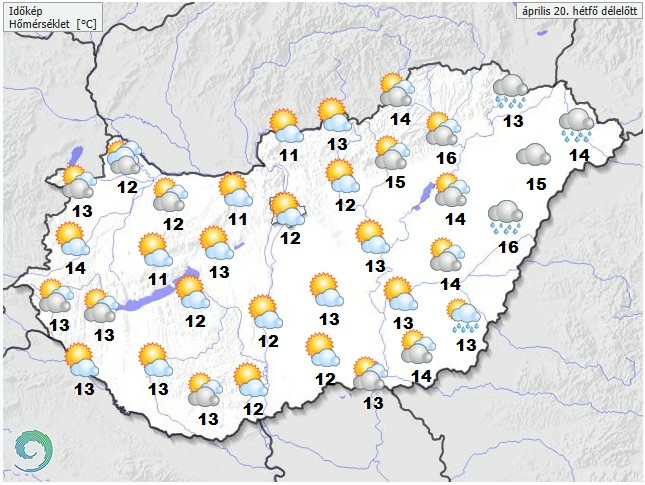 Időjárás-előrejelzés hétfő délelőttre