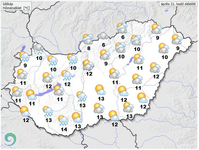 ​Időjárás-előrejelzés kedd - Forrás: met.hu