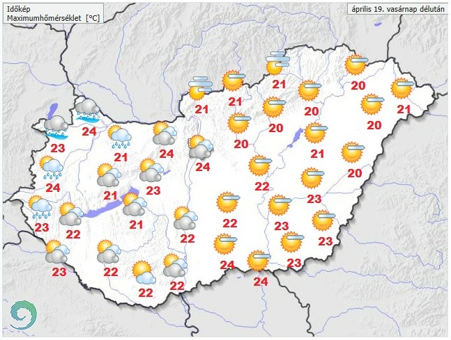 Időjárás-előrejelzés vasárnap délutánra