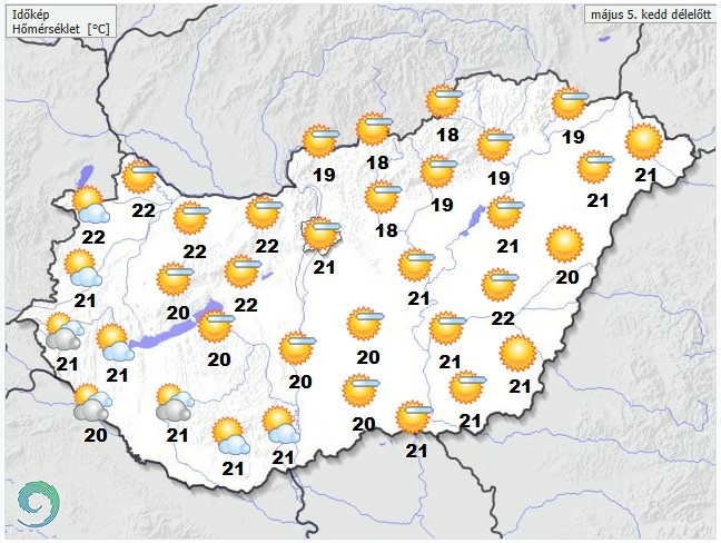 ​Időjárás-előrejelzés kedd - Forrás: met.hu