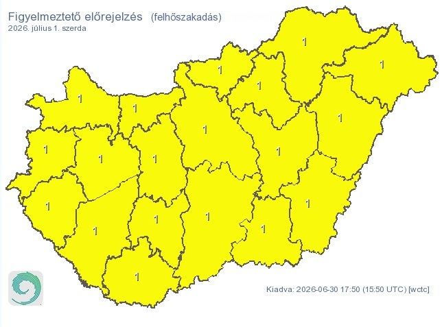 Figyelmeztetés szerdára - Forrás: met.hu