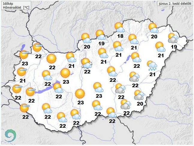 ​Időjárás-előrejelzés kedd - Forrás: met.hu