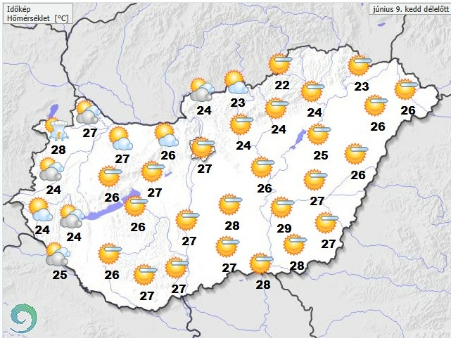 ​Időjárás-előrejelzés kedd - Forrás: met.hu
